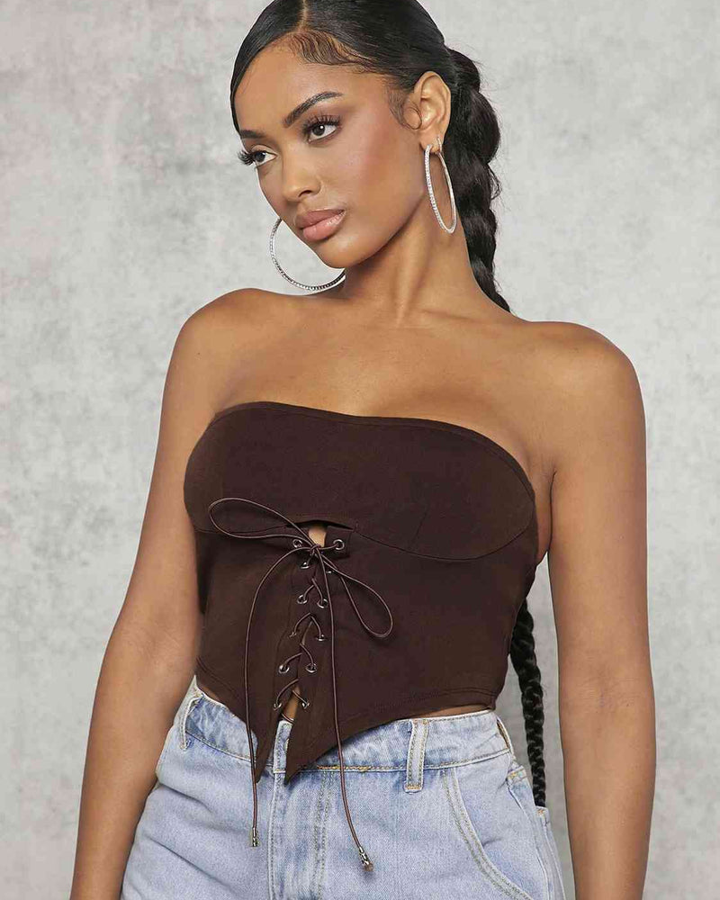 BEAUTIFUL I AM Lace-Up Strapless Bustier Shirt