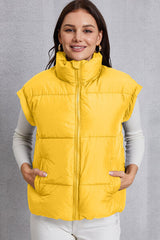 BEAUTIFUL I AM Zip Up Turtleneck Pocketed Vest Coat