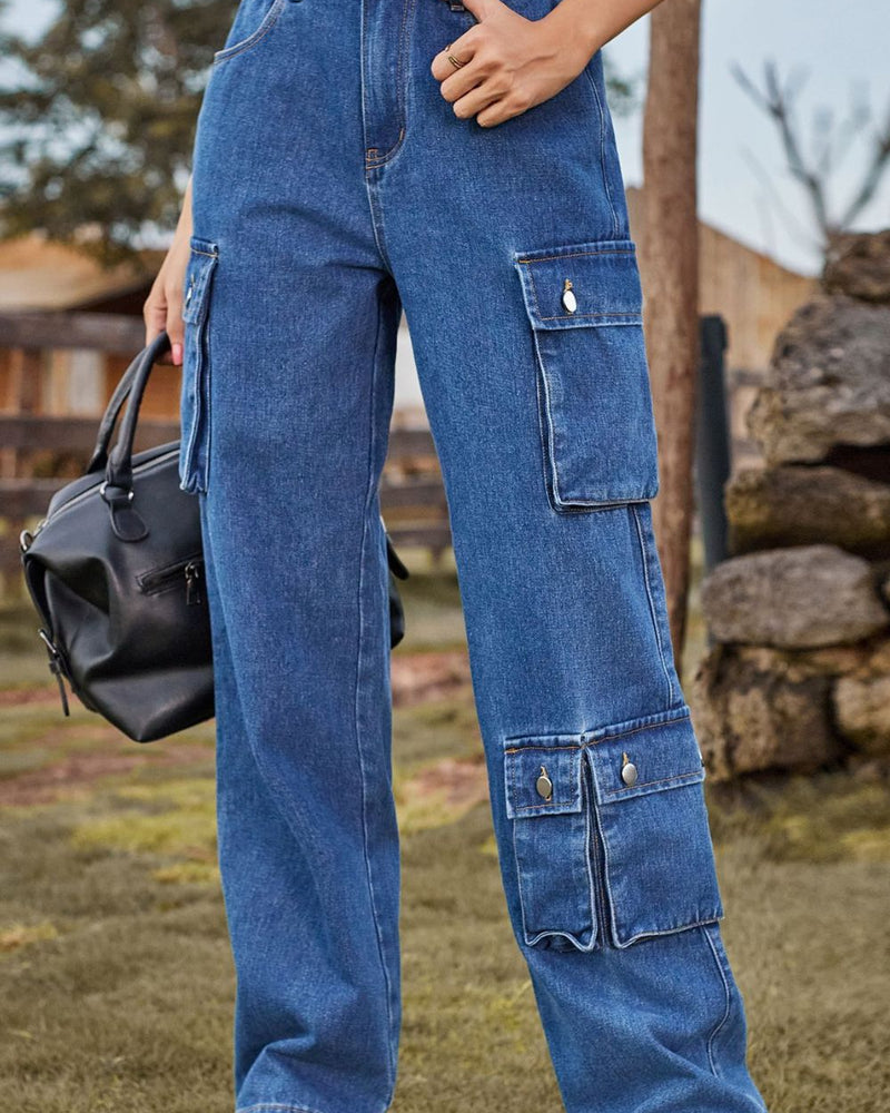 BEAUTIFUL I AM Loose Fit Long Jeans with Pockets