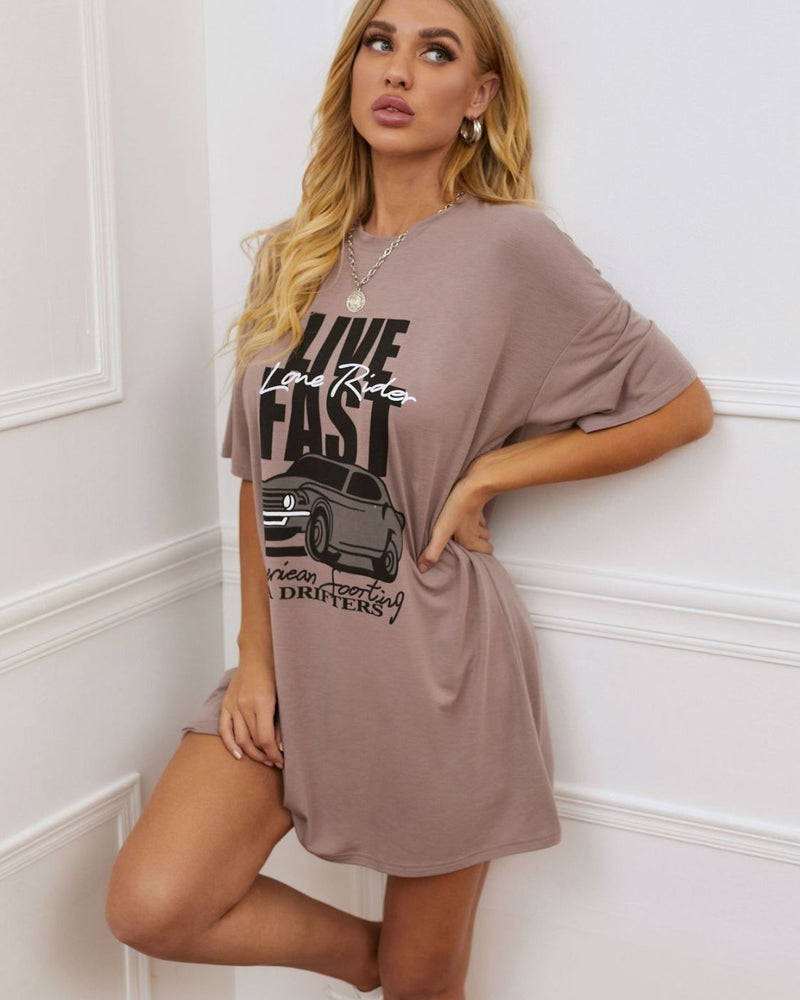 BEAUTIFUL I AM Printed Round Neck Half Sleeve T-Shirt Dress