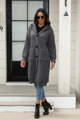 BEAUTIFUL I AM Button Up Long Sleeve Hooded Cardigan with Pockets