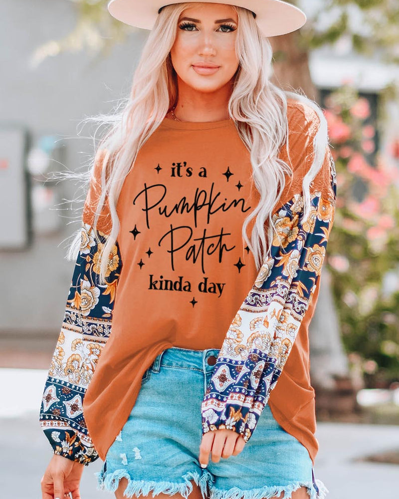 BEAUTIFUL I AM Slogan Graphic Floral Long Sleeve Shirt