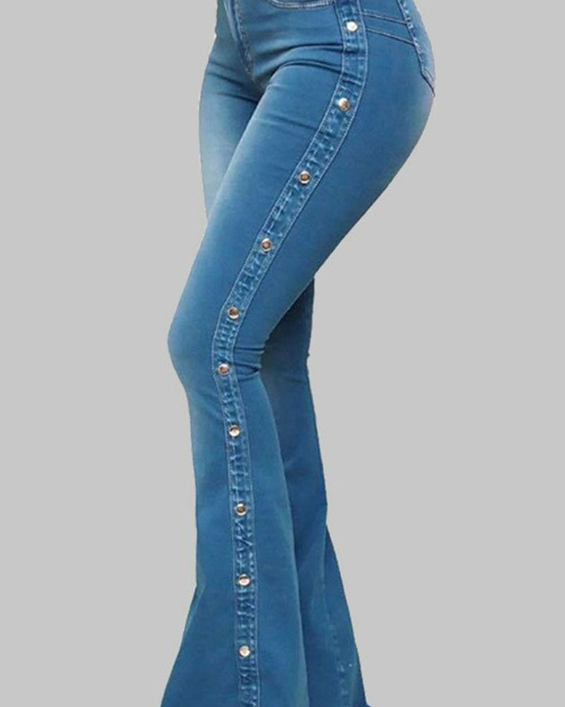 BEAUTIFUL I AM Button Detail Flare Jeans