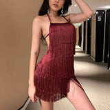 BEAUTIFUL I AM Fringed Halter Neck Tied Back Mini Dress