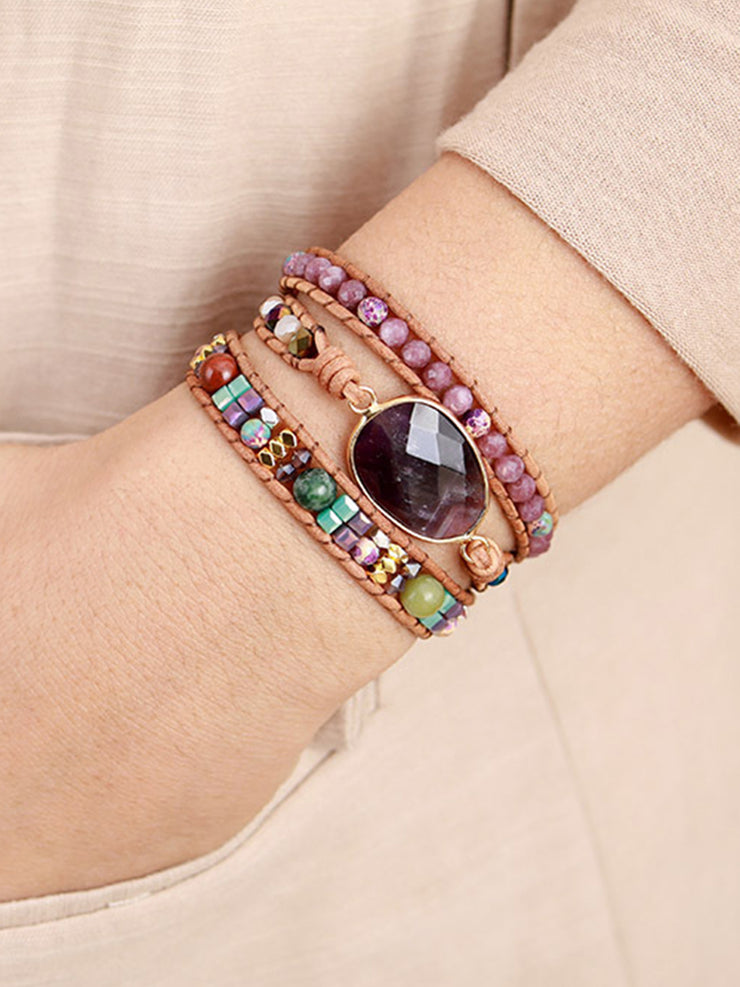 BEAUTIFUL I AM Triple-Layer Amethyst Bracelet Jewelry