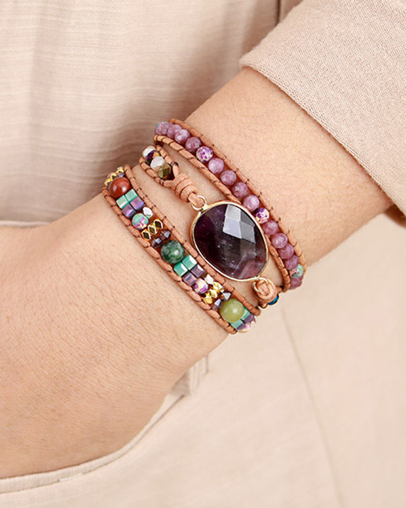 BEAUTIFUL I AM Triple-Layer Amethyst Bracelet Jewelry