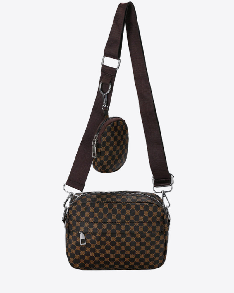 BEAUTIFUL I AM Geometric PU Leather Shoulder Bag with Small Purse