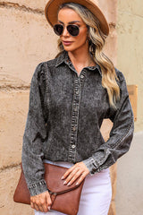 BEAUTIFUL I AM Button Up Collared Neck Denim Top Shirt