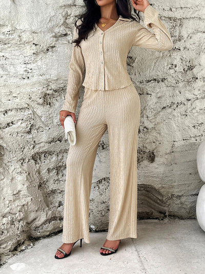 BEAUTIFUL I AM Texture Button Up Shirt and Pants Set