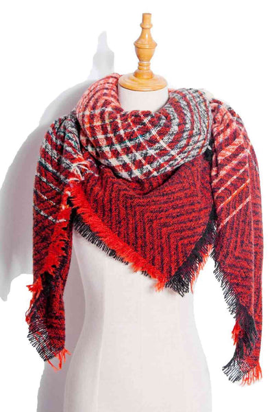 BEAUTIFUL I AM Plaid Raw Hem Polyester Scarf