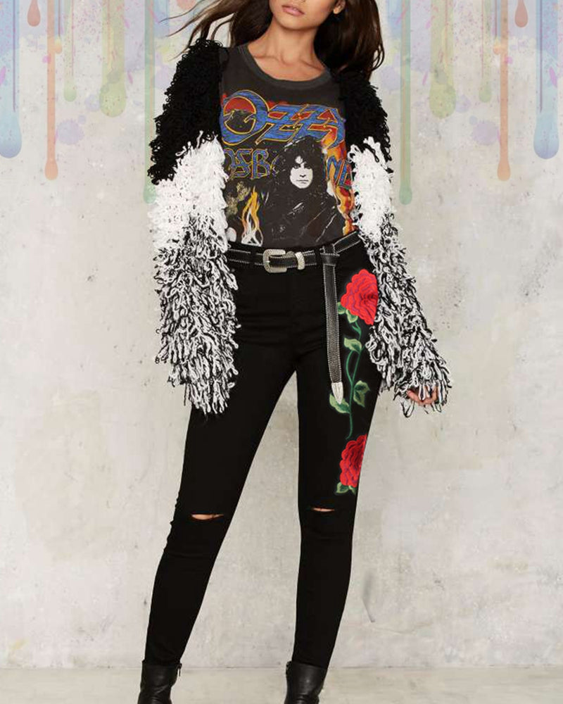 BEAUTIFUL I AM Full Size Rose Embroidery Cutout Jeans