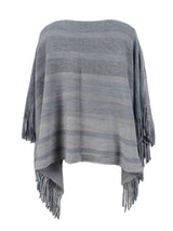 BEAUTIFUL I AM Striped Boat Neck Poncho with Fringes