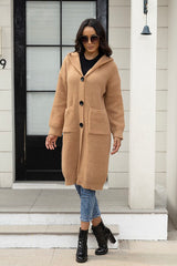 BEAUTIFUL I AM Button Up Long Sleeve Hooded Cardigan with Pockets