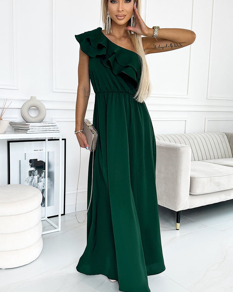BEAUTIFUL I AM One-Shoulder Ruffled Maxi Dress