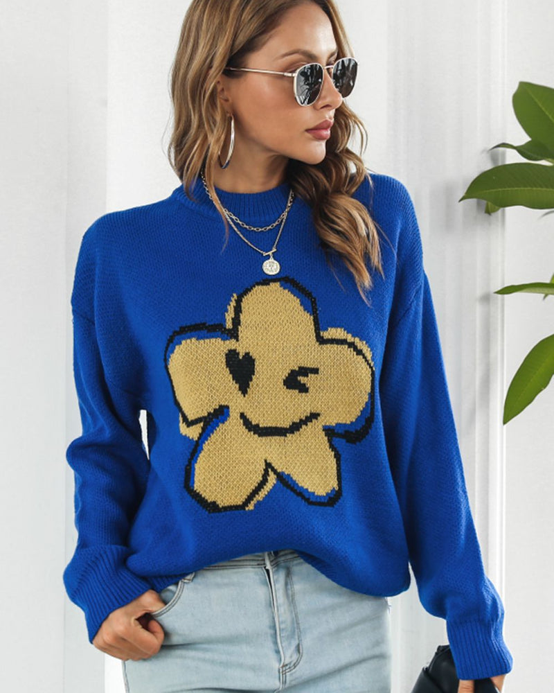 BEAUTIFUL I AM Flower Graphic Drop Shoulder Sweater