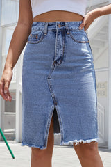 BEAUTIFUL I AM Dress Buttoned Slit Denim Skirt