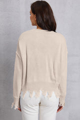 BEAUTIFUL I AM Lip Fringe Round Neck Sweater