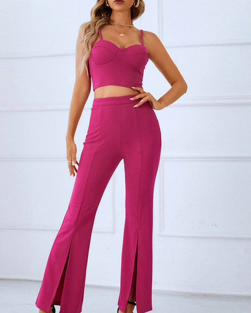BEAUTIFUL I AM Sweetheart Neck Sports Cami and Slit Ankle Flare Pants Set