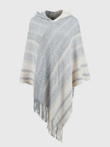 BEAUTIFUL I AM Striped Fringe Hem Hooded Poncho