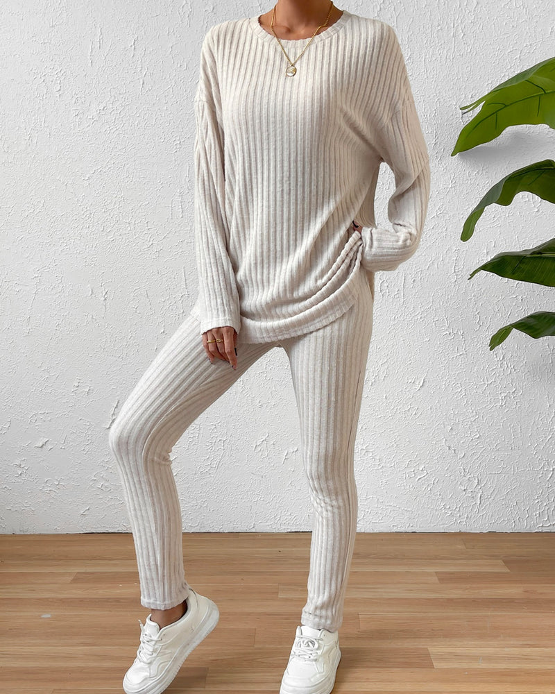 BEAUTIFUL I AM Ribbed Top Lounge Pants Set