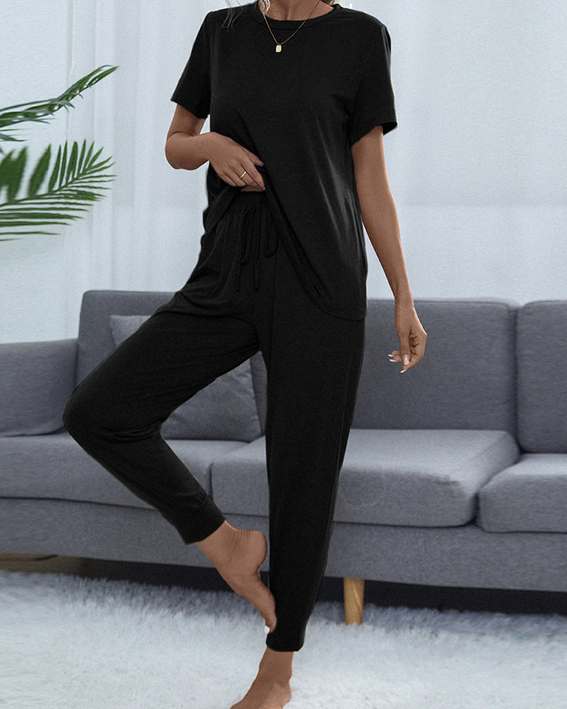 BEAUTIFUL I AM Round Neck Short Sleeve Top and Pants Set