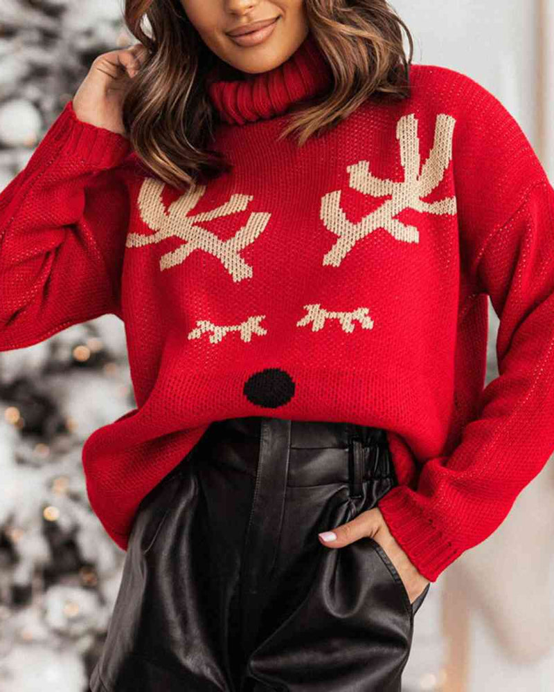 BEAUTIFUL I AM Rudolf Print Pullover Sweater
