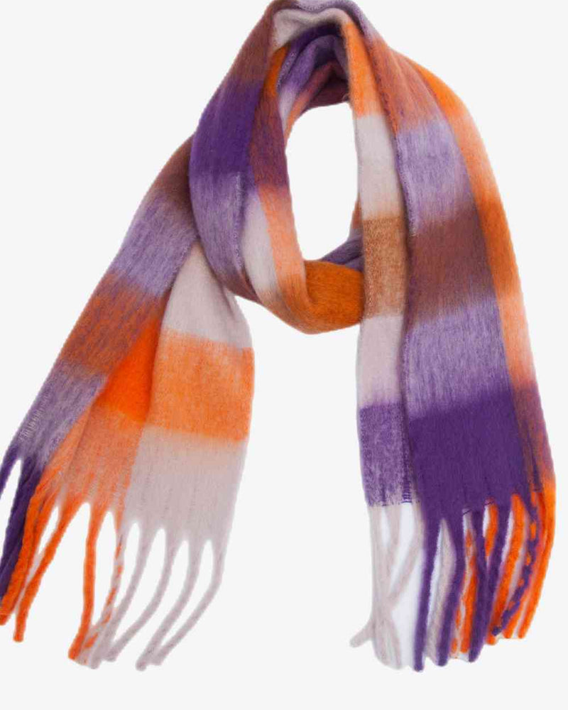 BEAUTIFUL I AM Plaid Fringe Detail Polyester Scarf