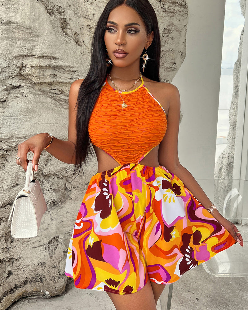 BEAUTIFUL I AM Sleeveless Cutout Printed Mini Dress