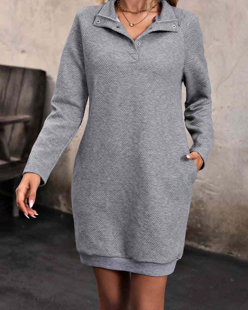BEAUTIFUL I AM Collared Neck Snap Front Mini Dress