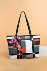 BEAUTIFUL I AM Color Block Tie Detail PU Leather Tote Bag