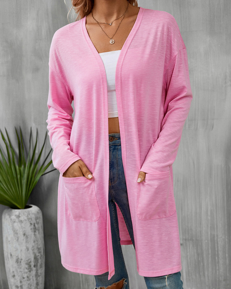 BEAUTIFUL I AM Open Front Longline Cardigan with Pockets