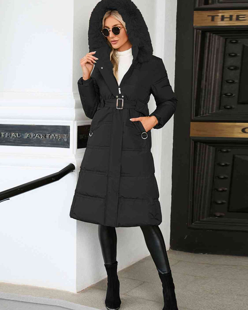 BEAUTIFUL I AM Longline Hooded Winter Coat Jacket with Pockets