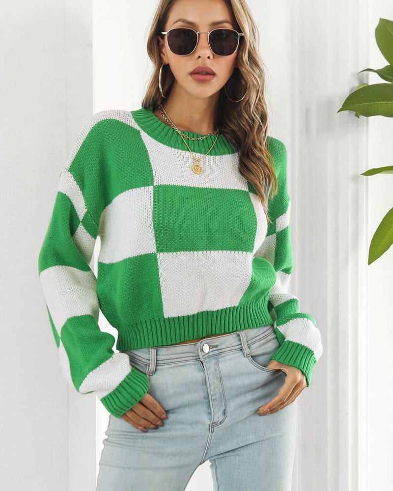 BEAUTIFUL I AM Color Block Round Neck Dropped Shoulder Sweater