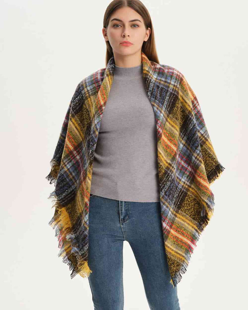 BEAUTIFUL I AM Plaid Raw Hem Polyester Scarf