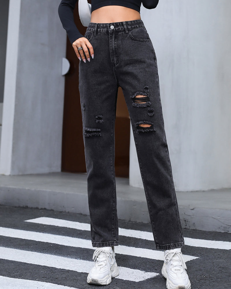 BEAUTIFUL I AM Distressed Straight Leg Jeans