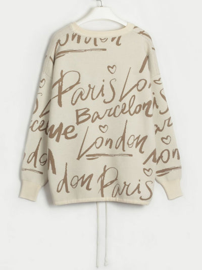 BEAUTIFUL I AM Letter Round Neck Drawstring Sweater