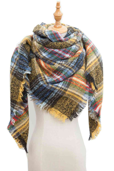 BEAUTIFUL I AM Plaid Raw Hem Polyester Scarf