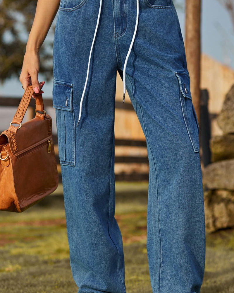 BEAUTIFUL I AM Loose Fit Drawstring Jeans with Pocket