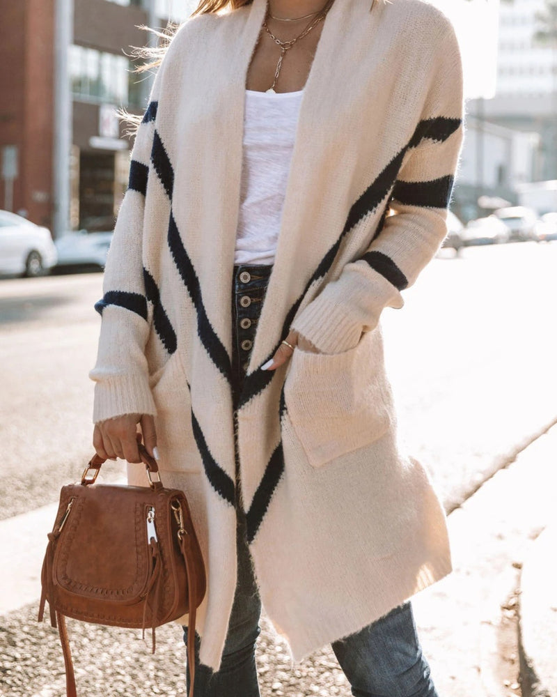 BEAUTIFUL I AM Contrast Open Front Cardigan with Pockets