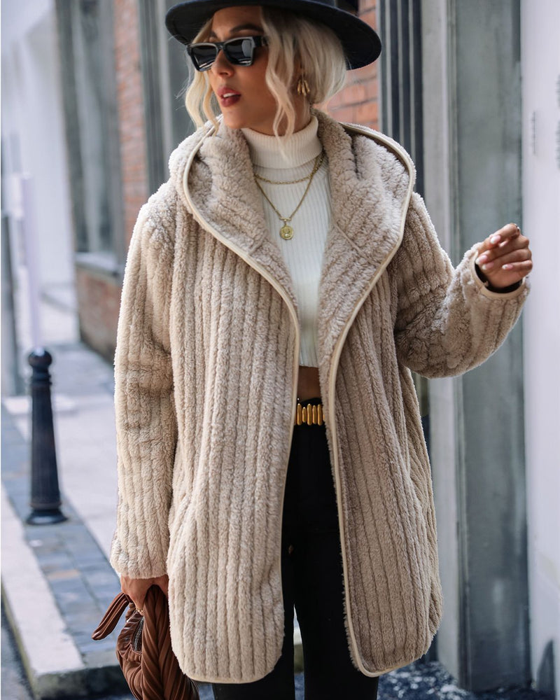 BEAUTIFUL I AM Open Front Ribbed Hooded Jacket Coat