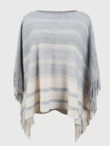 BEAUTIFUL I AM Striped Boat Neck Poncho with Fringes