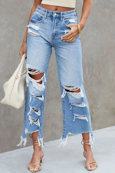 BEAUTIFUL I AM Distressed Raw Hem Jeans with Pockets