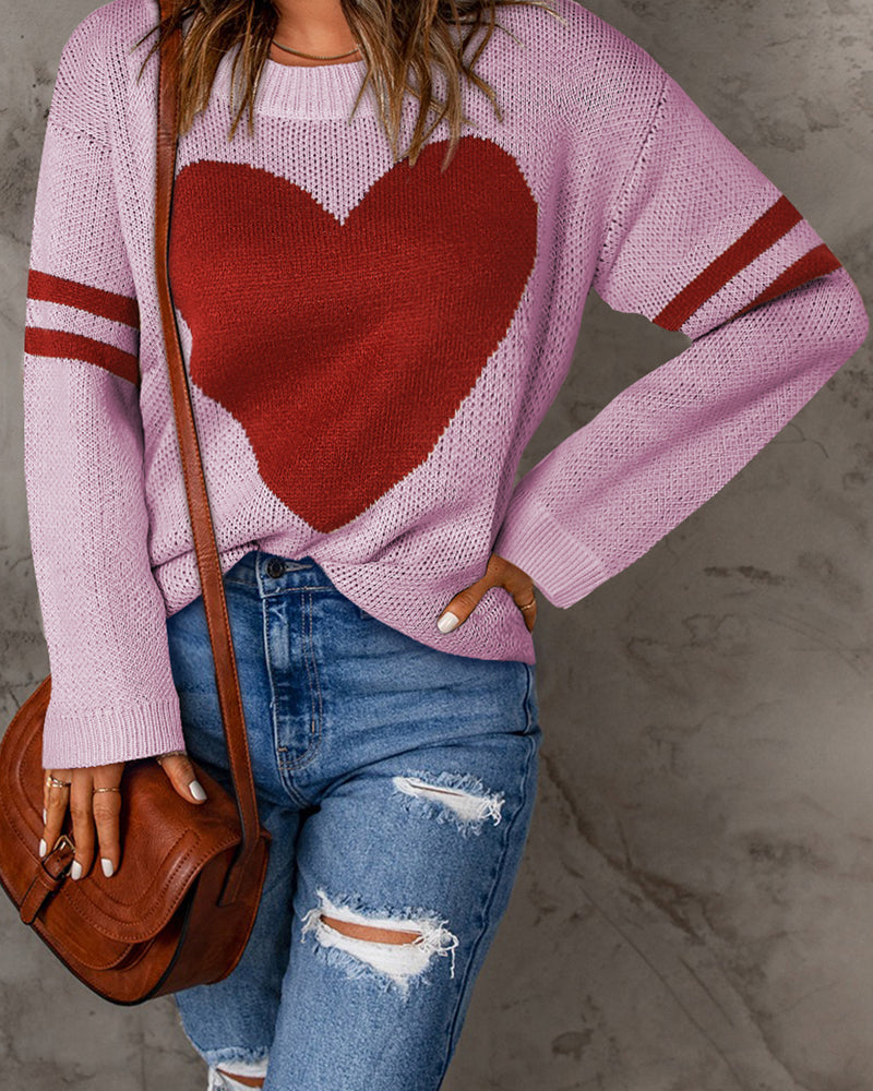 BEAUTIFUL I AM Heart Graphic Round Neck Sweater