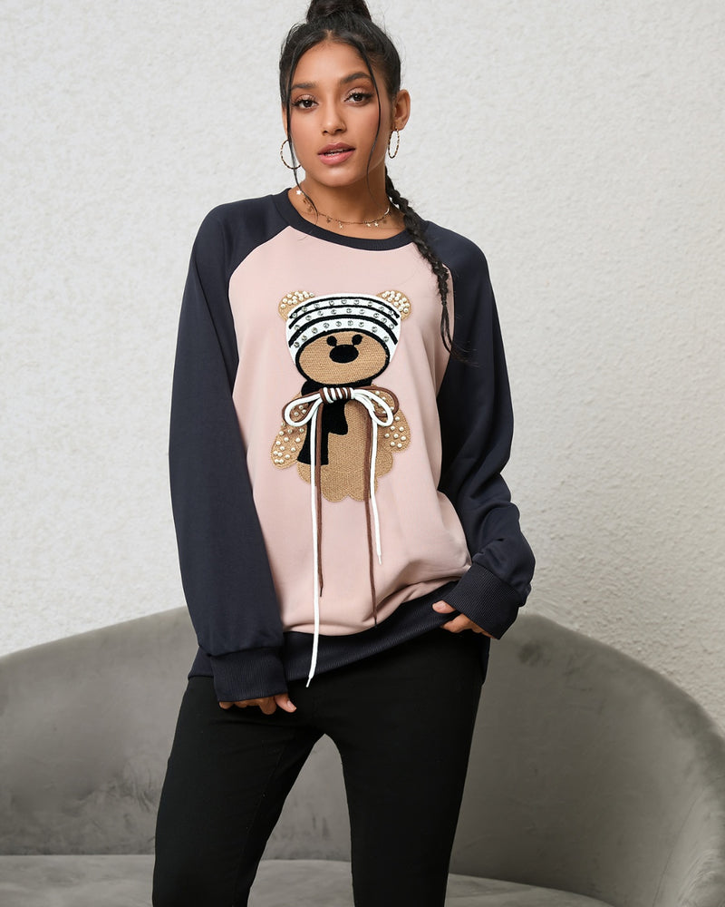BEAUTIFUL I AM Bear Graphic Raglan Sleeve Sweatshirt