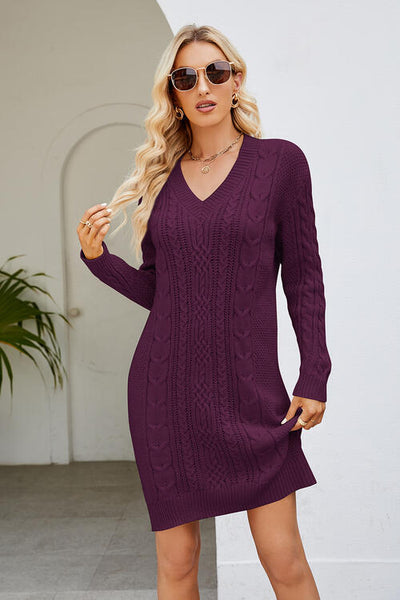 BEAUTIFUL I AM Cable-Knit Long Sleeve Sweater Dress