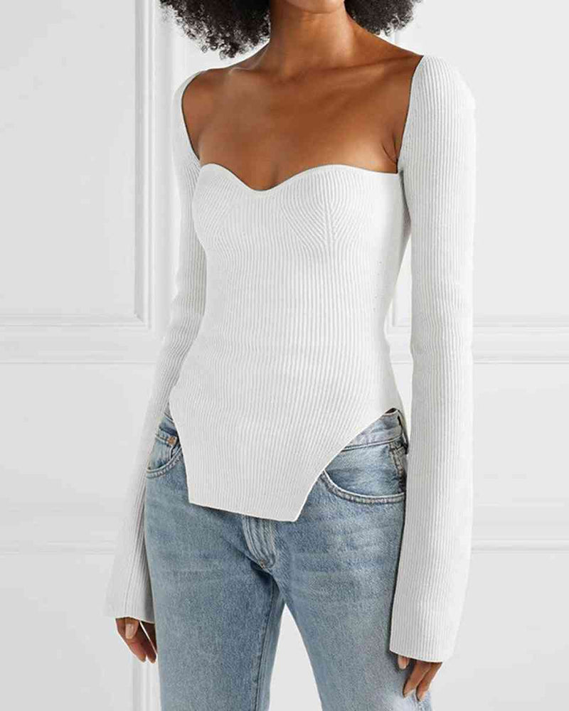 BEAUTIFUL I AM Sweetheart Neck Long Sleeve Knit Top Shirt