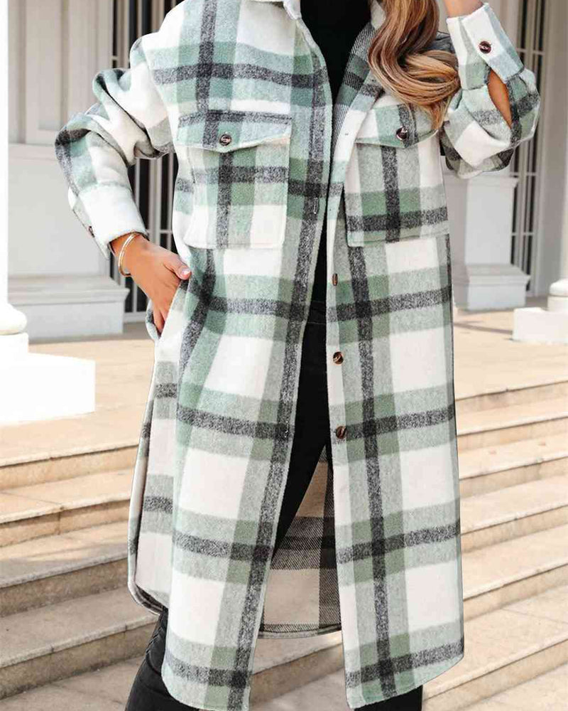 BEAUTIFUL I AM Plaid Collared Button Down Jacket Coat