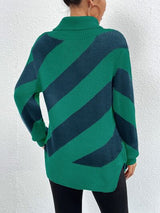 BEAUTIFUL I AM Striped Turtleneck Dropped Shoulder Sweater