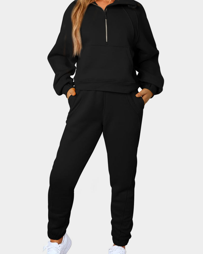 BEAUTIFUL I AM Half-Zip Sports Active Wear Set with Pockets