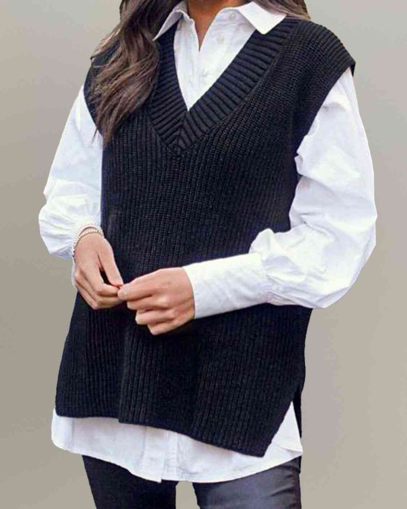 BEAUTIFUL I AM V-Neck Slit Sweater Vest